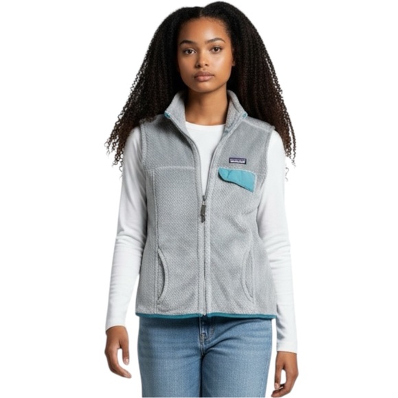 Patagonia Jackets & Blazers - PATAGONIA Re-Tool Fleece Full Zip Vest in Gray w/ Teal Trim Size Small